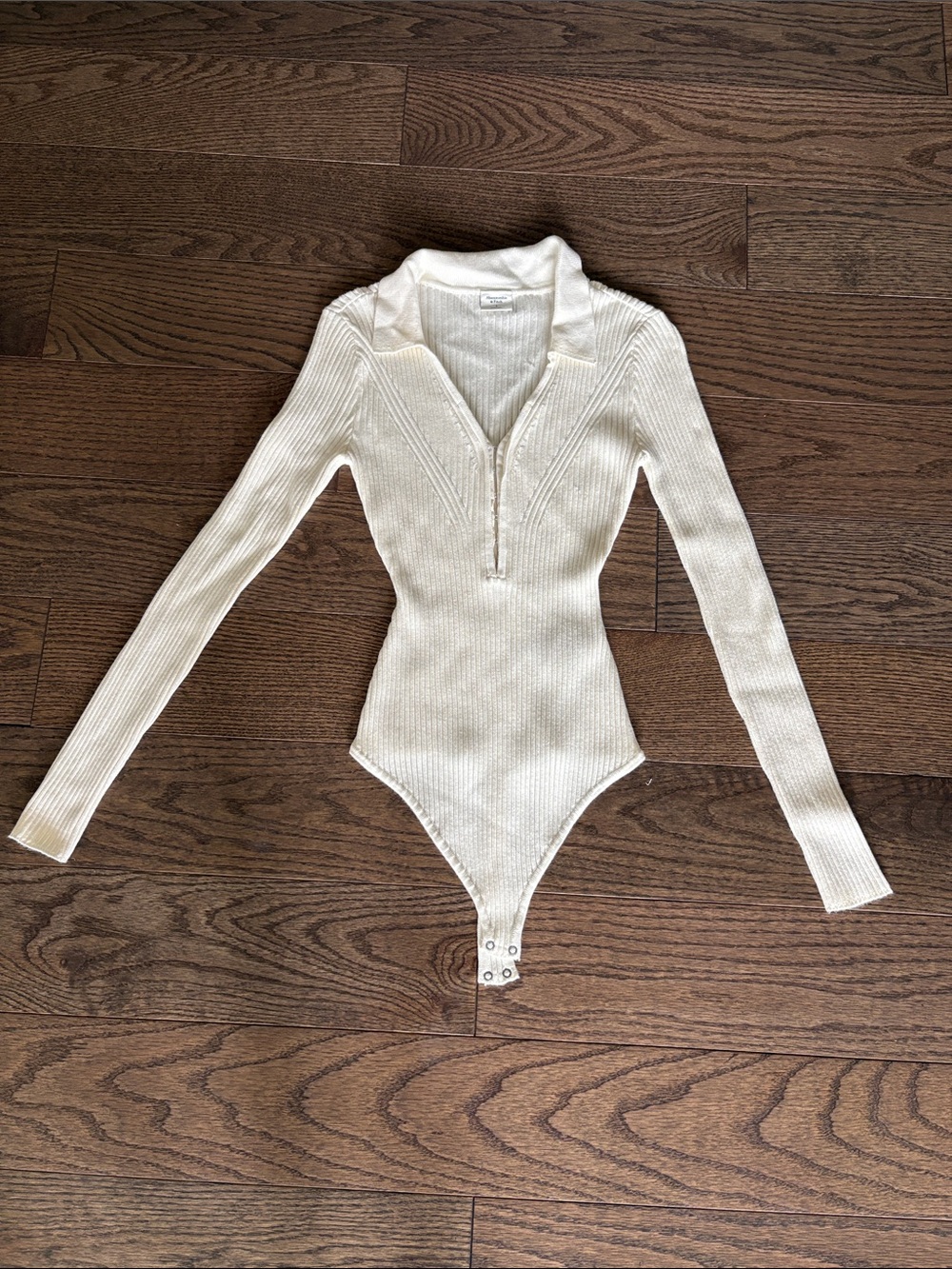Abercrombie & Fitch Long-Sleeve Ribbed Polo Bodysuit White Small NWT